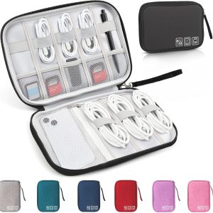 Travel Cable Organizer Bag, Electronics Organizer Tech Pouch with Double Layers for Cords, Chargers, Phone, Earphones, USBs, SD Cards – Travel Essentials Portable Waterproof Tech Pouch