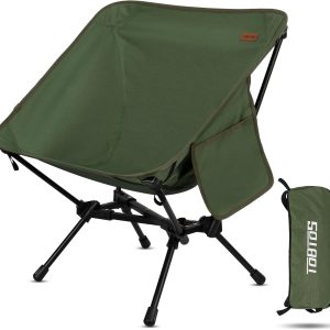 TOBTOS Ultralight Camping Chair, Portable Folding Backpacking Chair, Compact Camping Chair with Carry Bag for Outdoor Camp Hiking Backpack Beach Travel (Green)